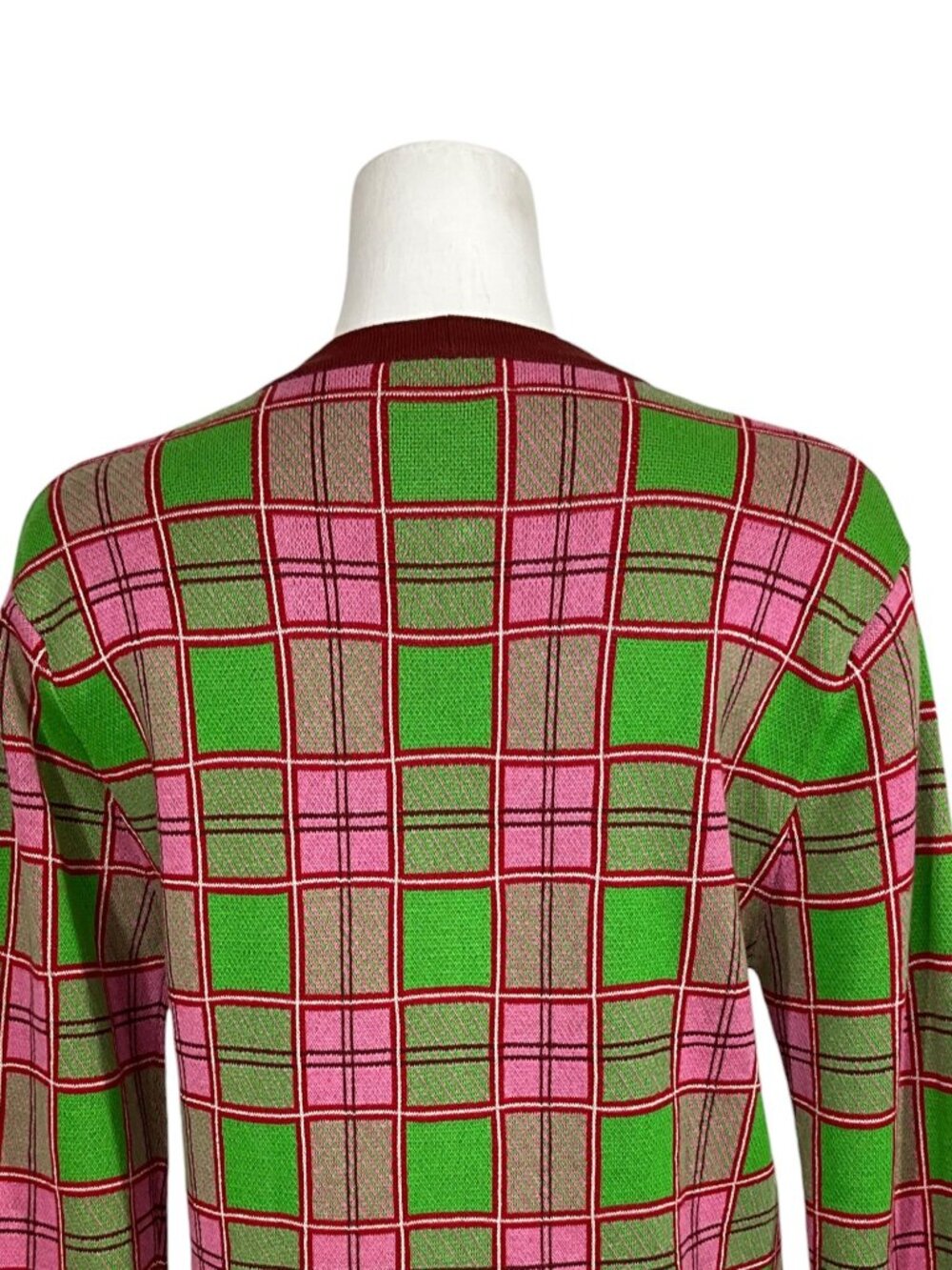 Molly Goddard Emma Cardigan Sweater M Pink Green Tartan Plaid Combed Cotton - Picture 11 of 16